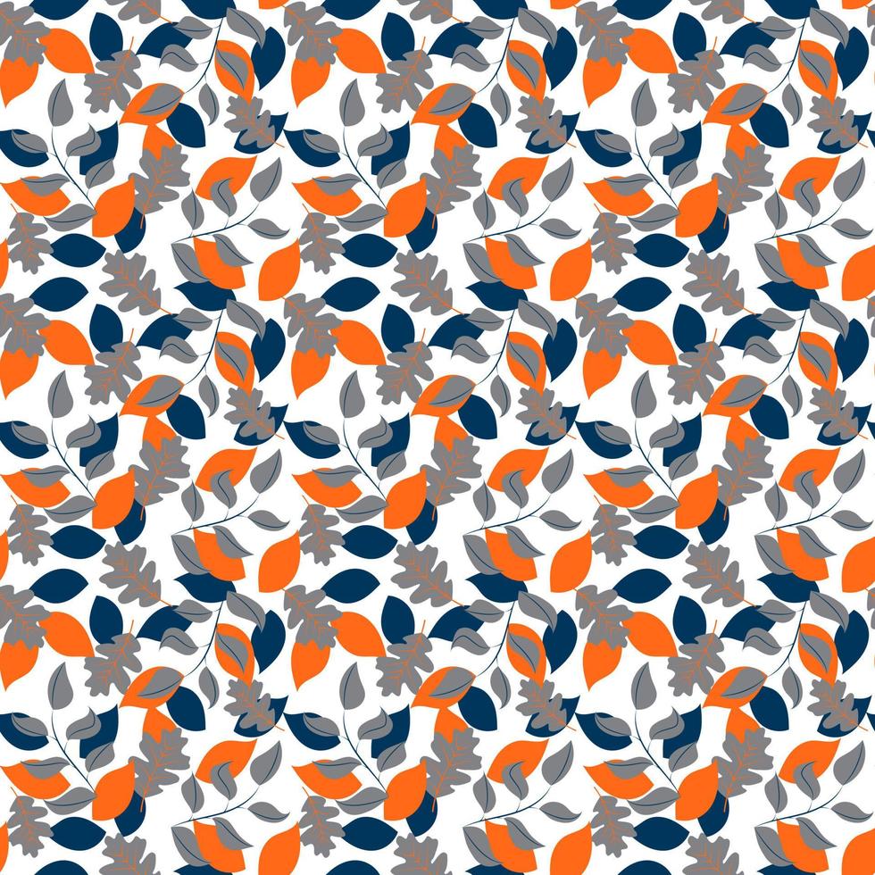 Seamless orange and grey leafs vector pattern. Orange garden pattern. Abstarct citrus and leafs design. Trendy floral motif. Fresh summer pattern for textiles and interior design.