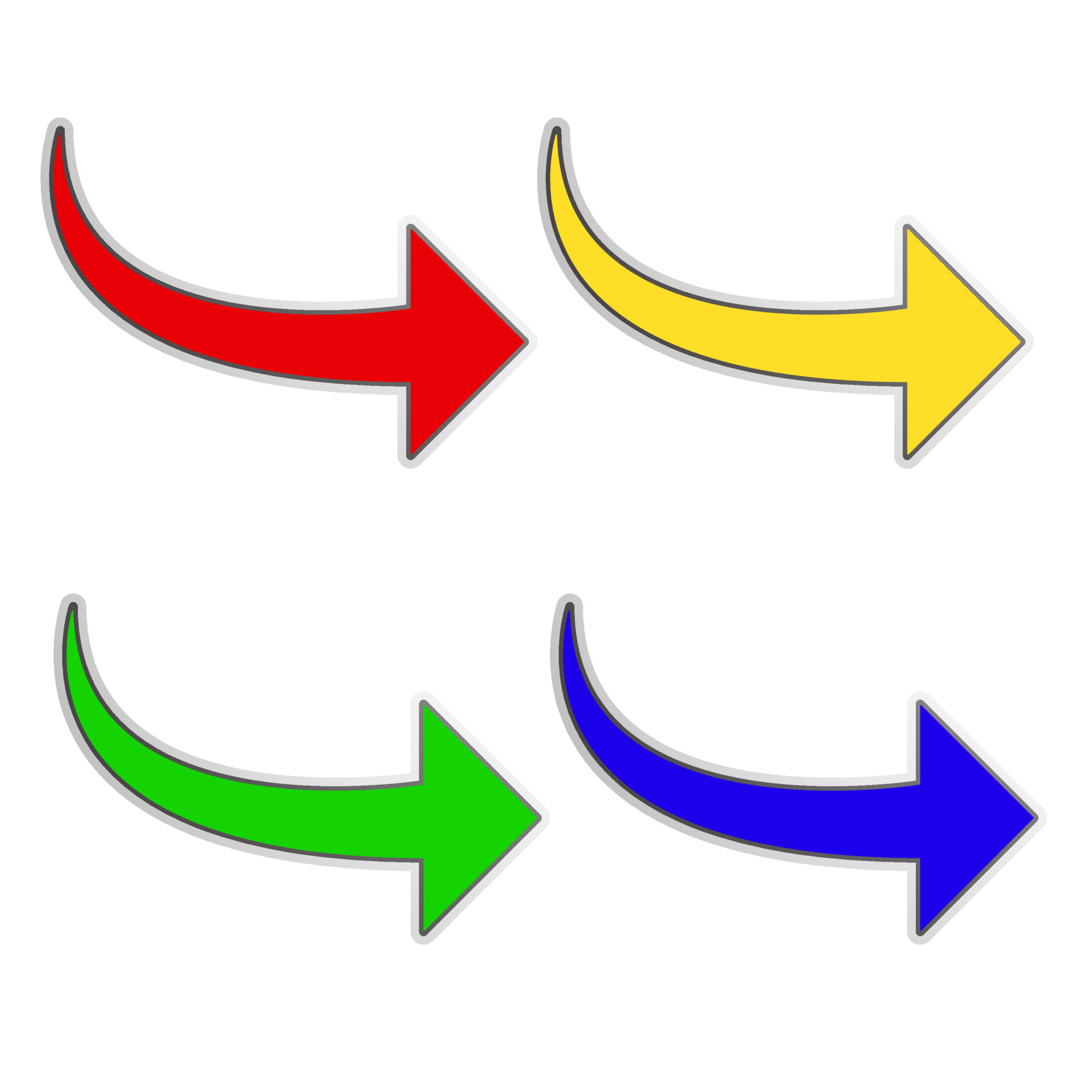 Arrow right icons set. Color arrow symbols. Collection curved arrows