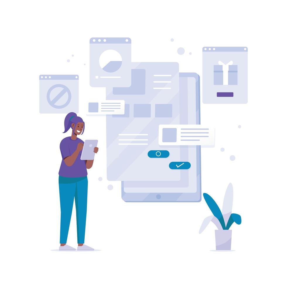Pop Up Website Woman with Tab Concept Flat Illustration vector