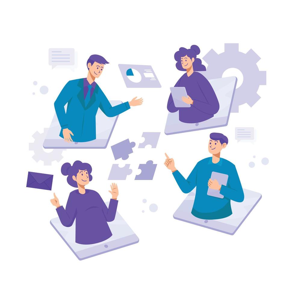 Teamwork Business Online Meeting Concept Flat Illustration vector
