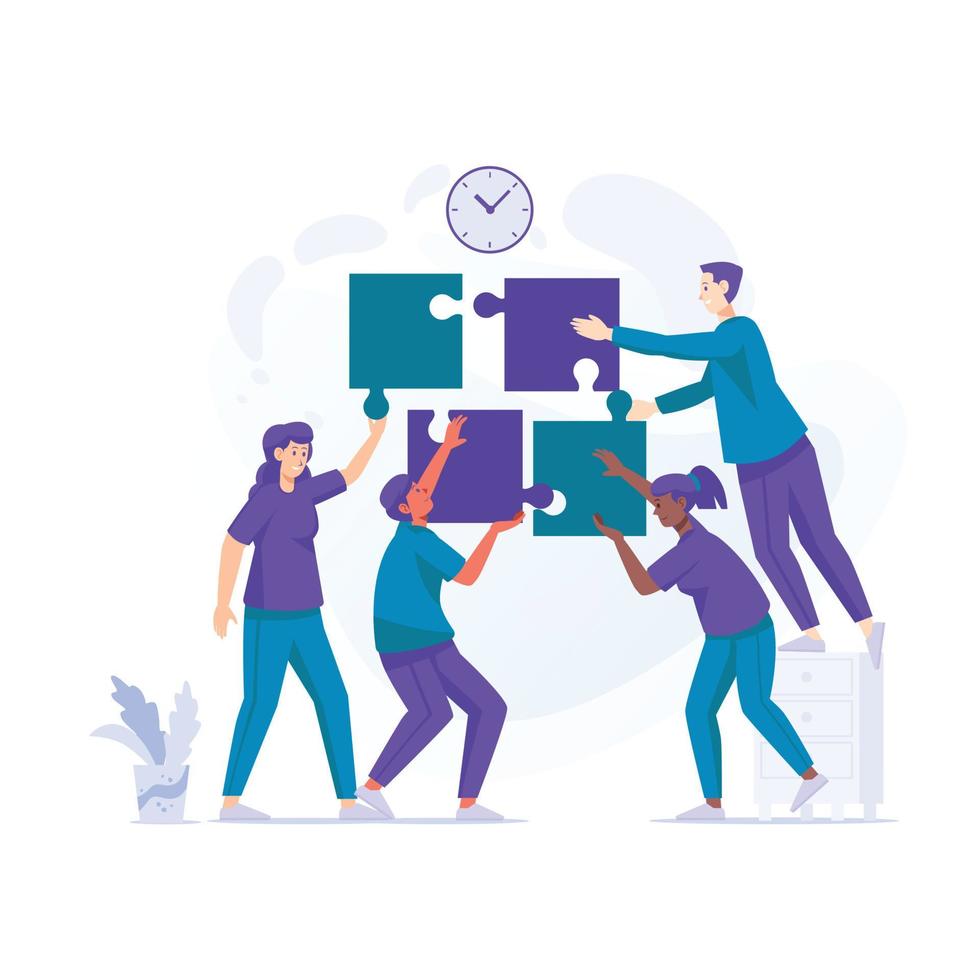 Team Building People Teamwork Puzzle Concept Flat Illustration vector