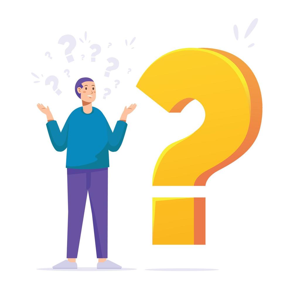 Confusing Man with Big Question Concept Flat Illustration vector