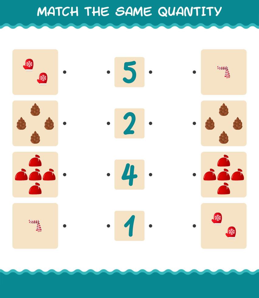 Match the same quantity of christmas. Counting game. Educational game for pre shool years kids and toddlers vector