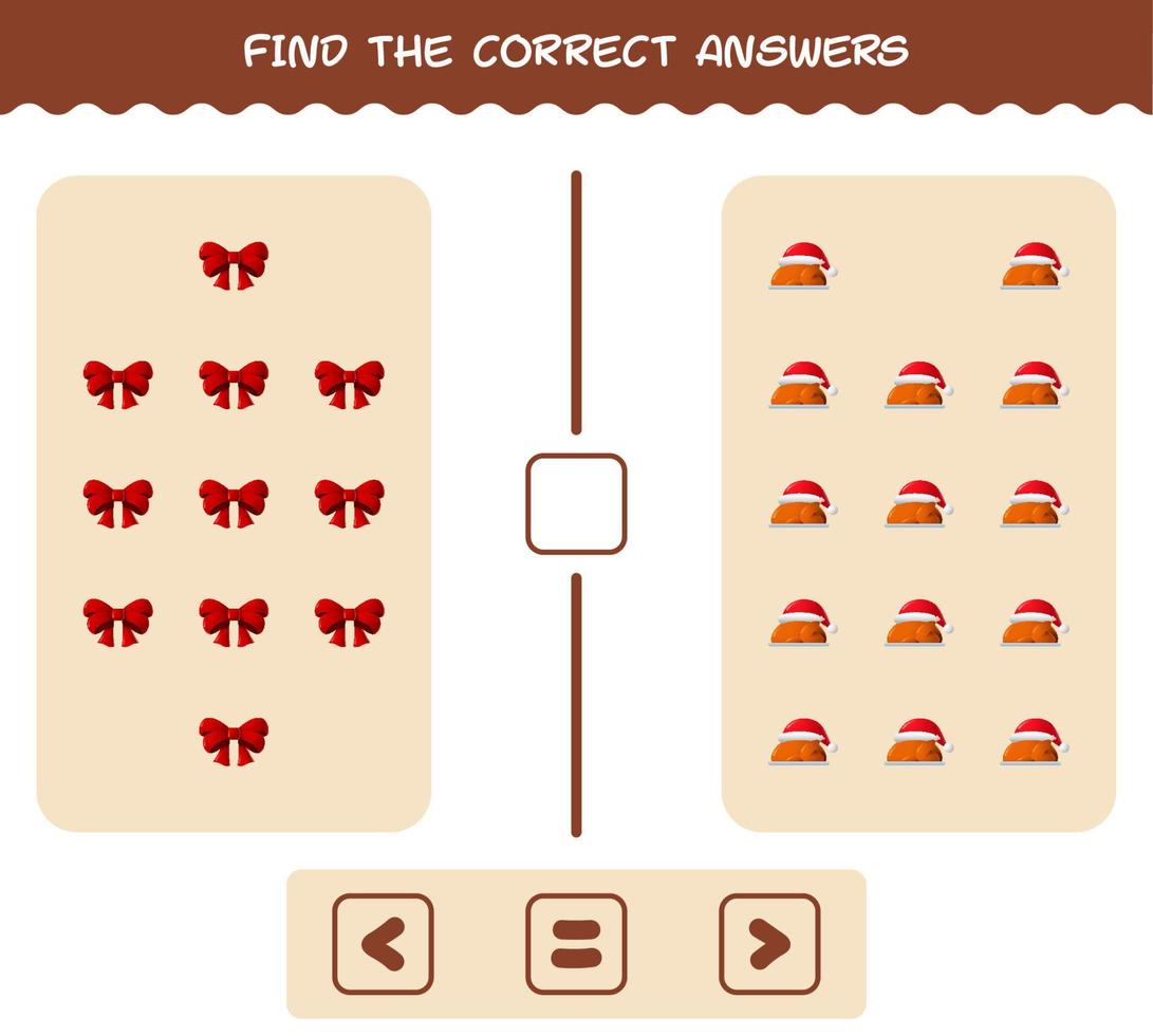 encuentra las respuestas correctas de dibujos animados de navidad. Juego de buscar y contar. juego educativo para niños y niños pequeños en edad preescolar vector