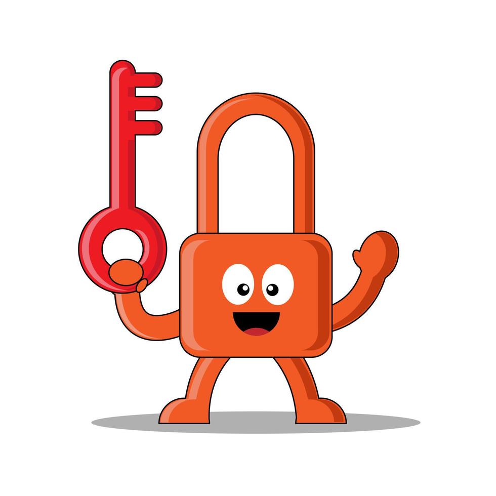 Cute Padlock Holding a Key. Suitable for mascot, illustration, logo, etc. vector