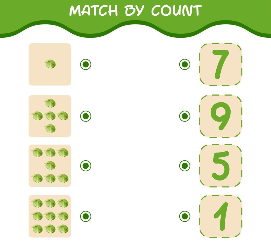 Match by count of cartoon iceberg lettuce. Match and count game. Educational game for pre shool years kids and toddlers vector