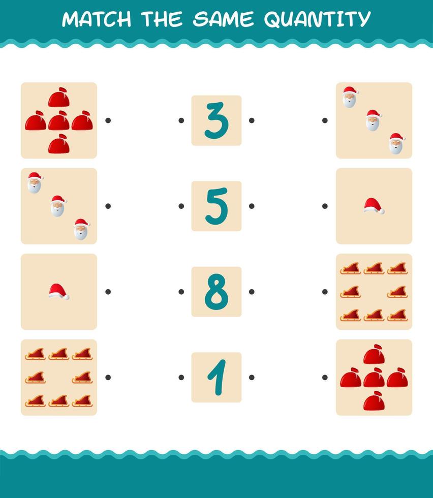 Match the same quantity of christmas. Counting game. Educational game for pre shool years kids and toddlers vector