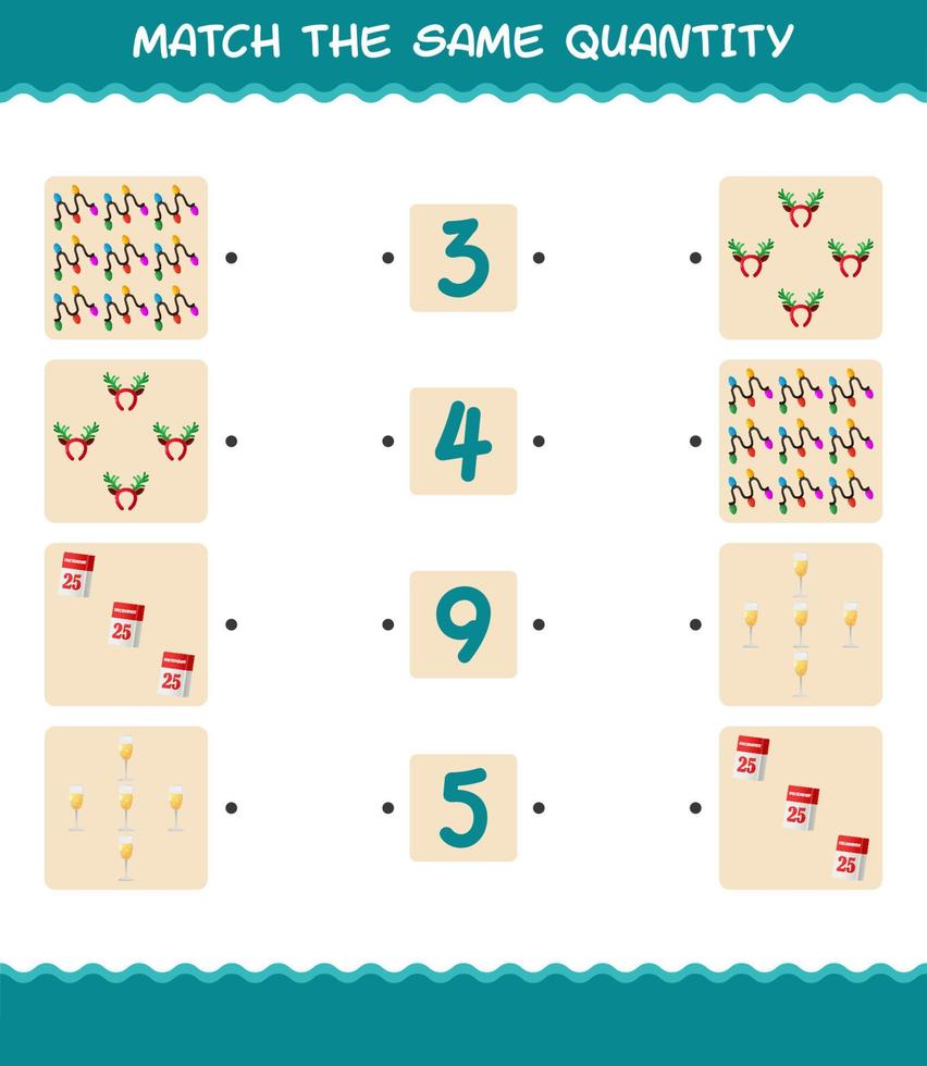 Match the same quantity of christmas. Counting game. Educational game for pre shool years kids and toddlers vector