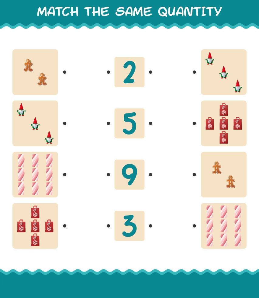 Match the same quantity of christmas. Counting game. Educational game for pre shool years kids and toddlers vector