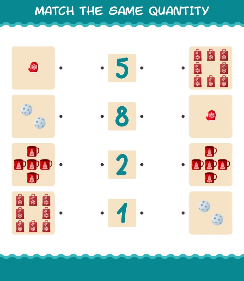 Match the same quantity of christmas. Counting game. Educational game for pre shool years kids and toddlers vector