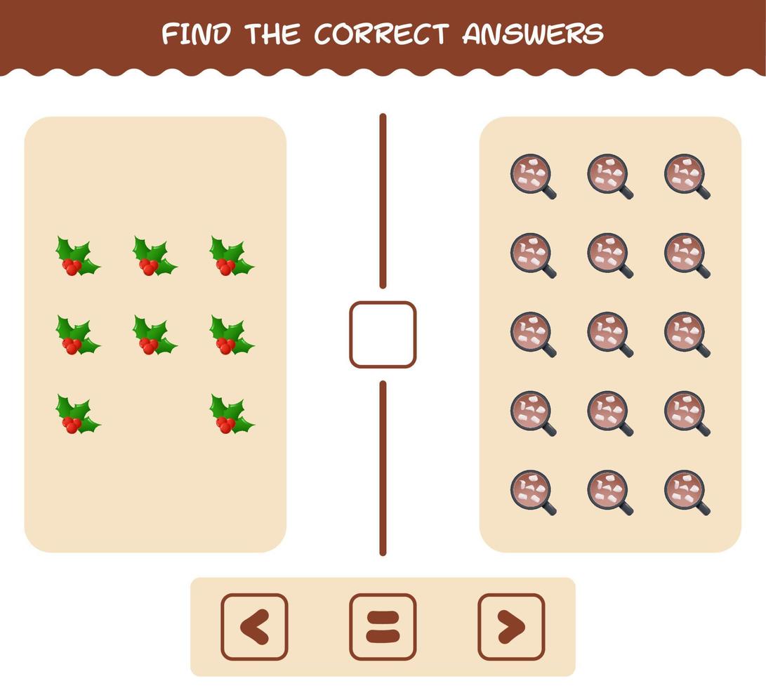 Find the correct answers of cartoon christmas. Searching and Counting game. Educational game for pre shool years kids and toddlers vector