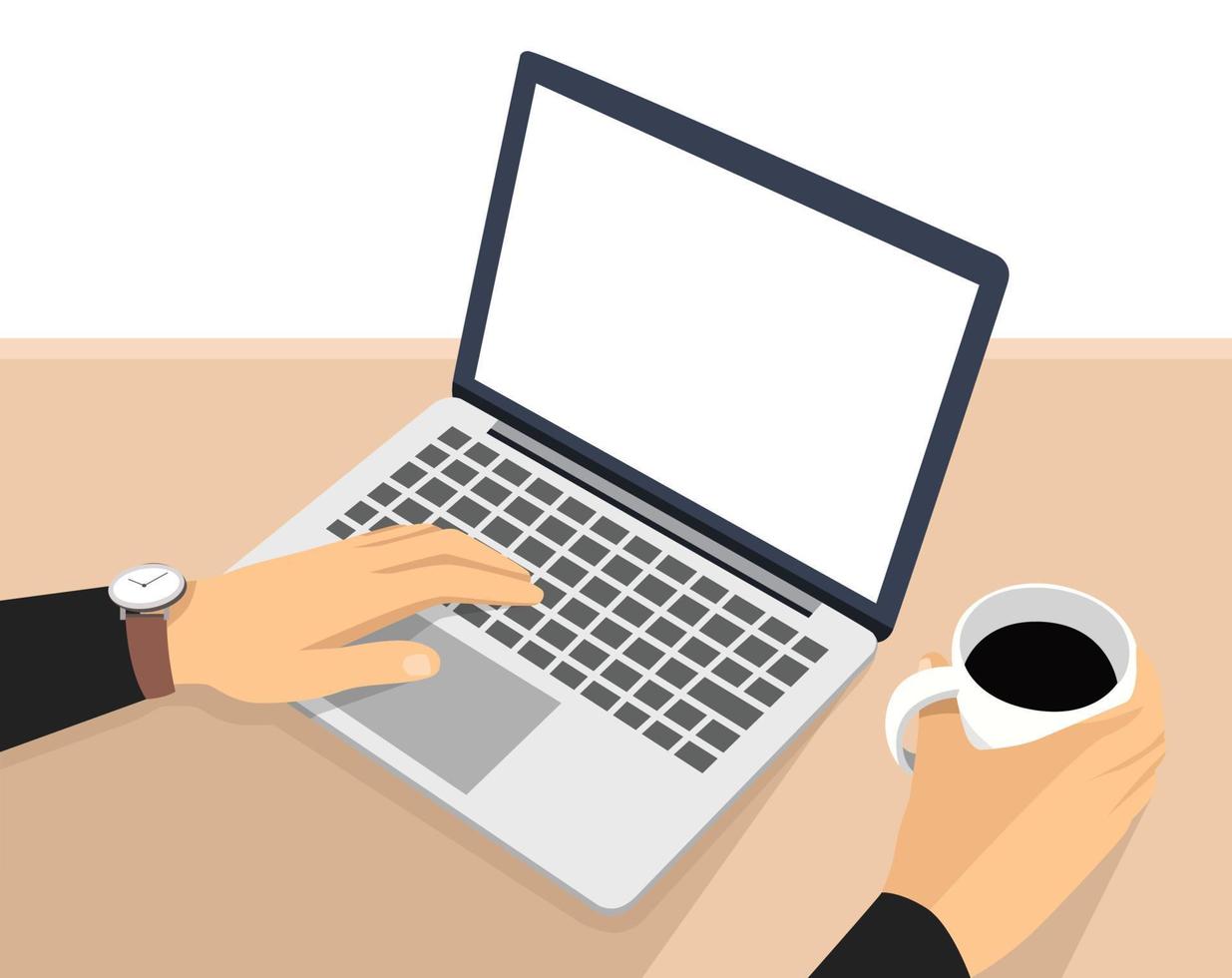 Business Woman or office worker working on computer , Back Rear View, Flat Vector Illustration