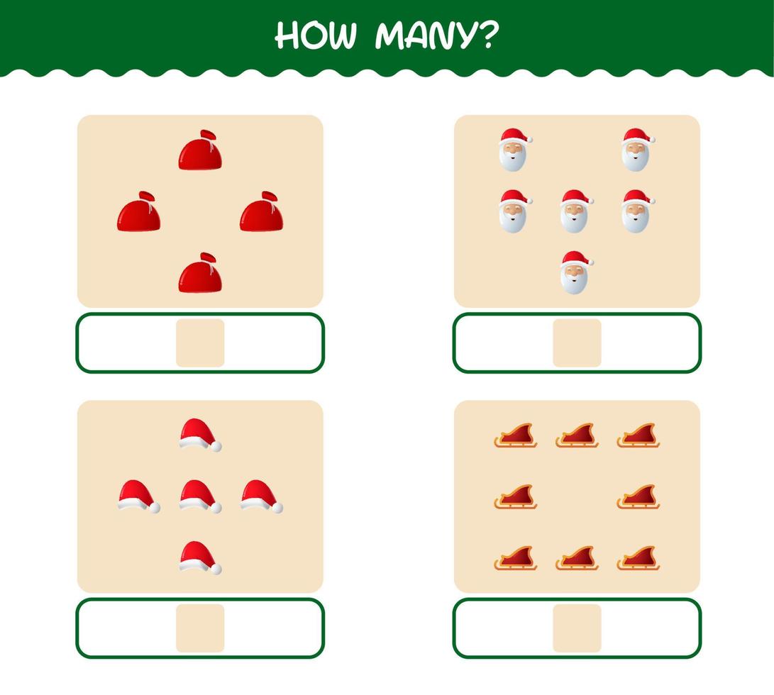 How many cartoon christmas. Counting game. Educational game for pre shool years kids and toddlers vector