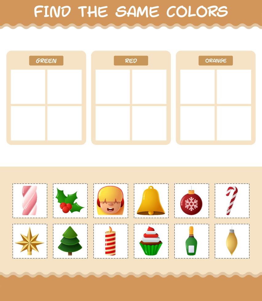 Find the same colors of christmas. Searching and Matching game. Educational game for pre shool years kids and toddlers vector