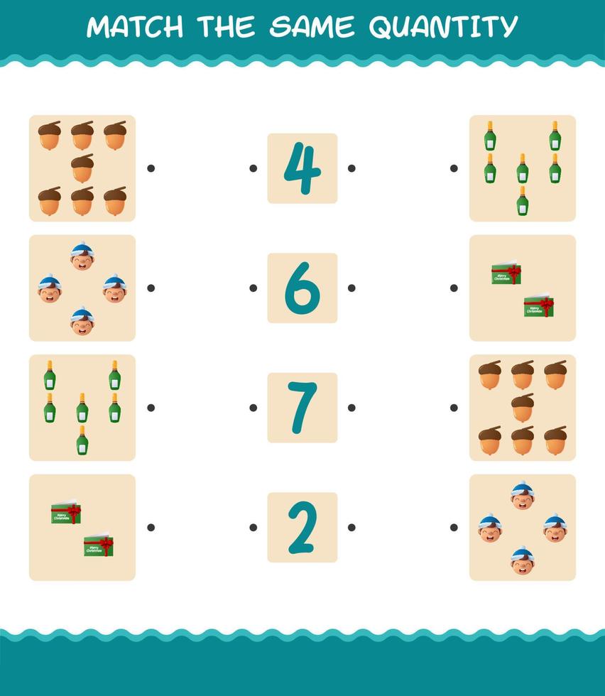 Match the same quantity of christmas. Counting game. Educational game for pre shool years kids and toddlers vector