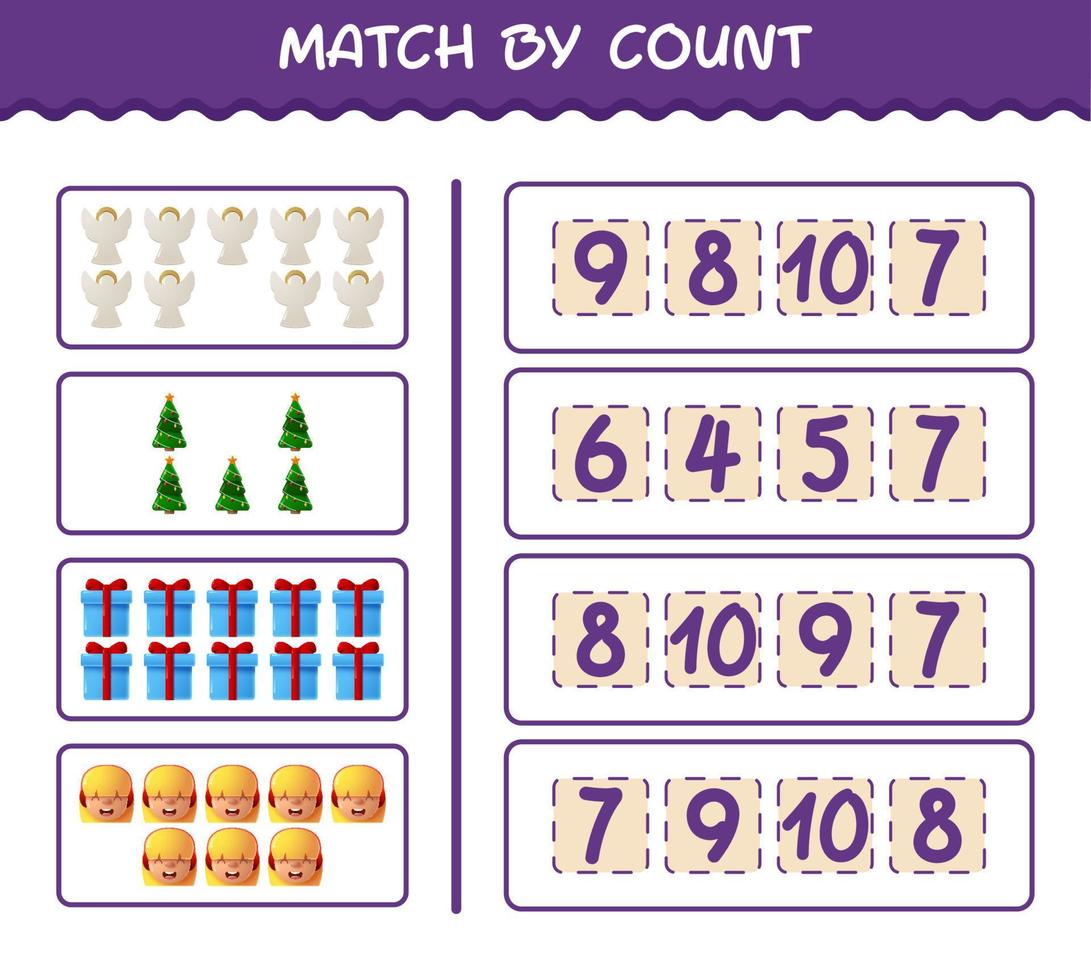 emparejar por conteo de dibujos animados de navidad. . juego de emparejar y contar. juego educativo para niños y niños pequeños en edad preescolar vector