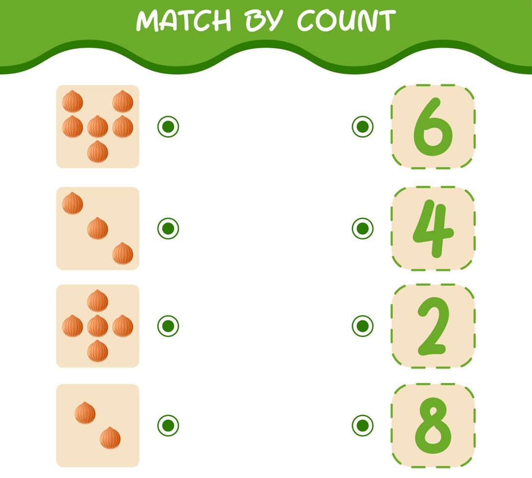 Match by count of cartoon onion. Match and count game. Educational game for pre shool years kids and toddlers vector