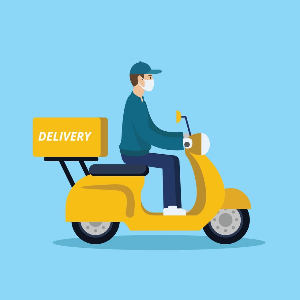 Fast and free delivery by scooter. Vector cartoon illustration. Food service.