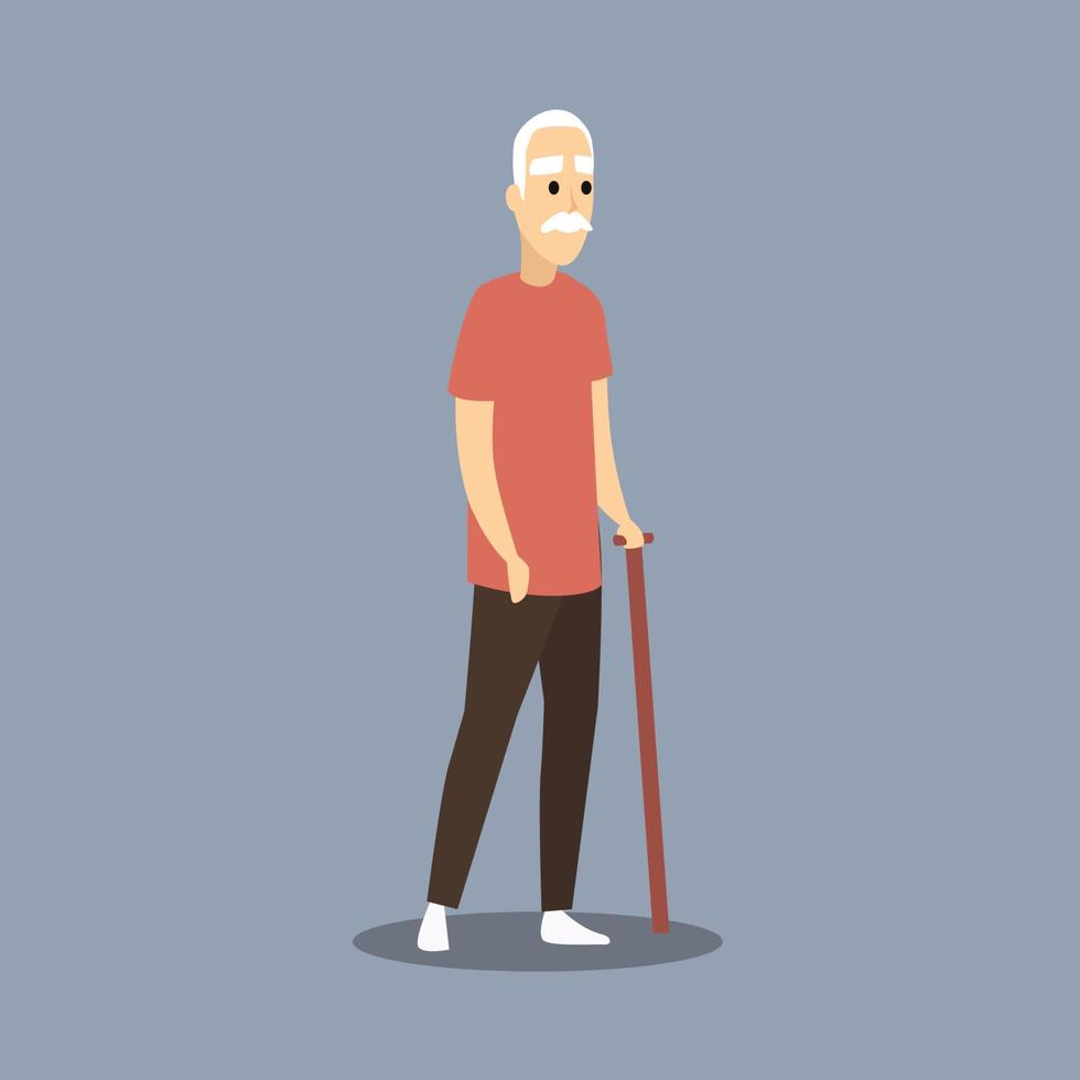 Old man character. An elderly with glasses and walking cane. Vector illustration old, Senior man flat design. isolated.