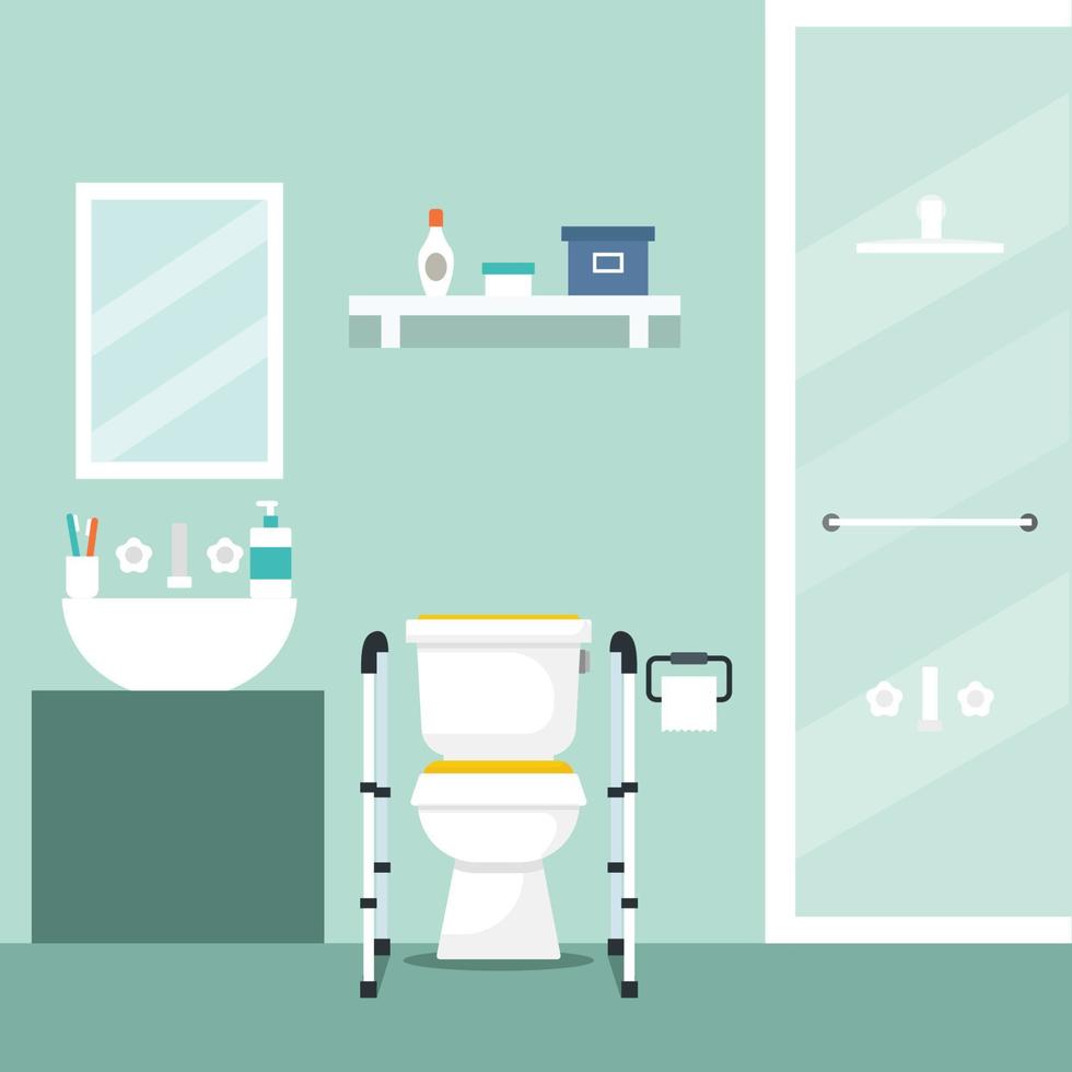 ilustración vectorial diseño plano. baño con mueble. cuarto de baño con soporte para inodoro vector