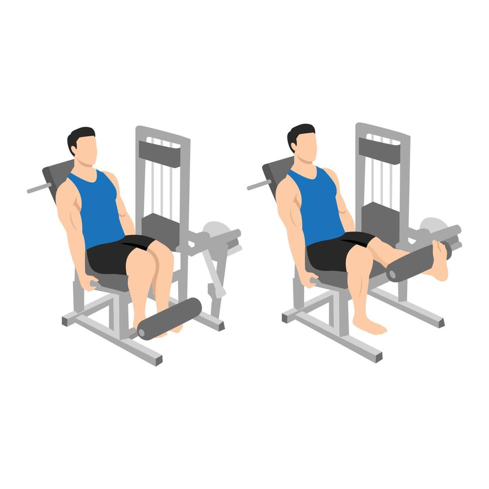 Man doing single leg extension exercise. Flat vector illustration