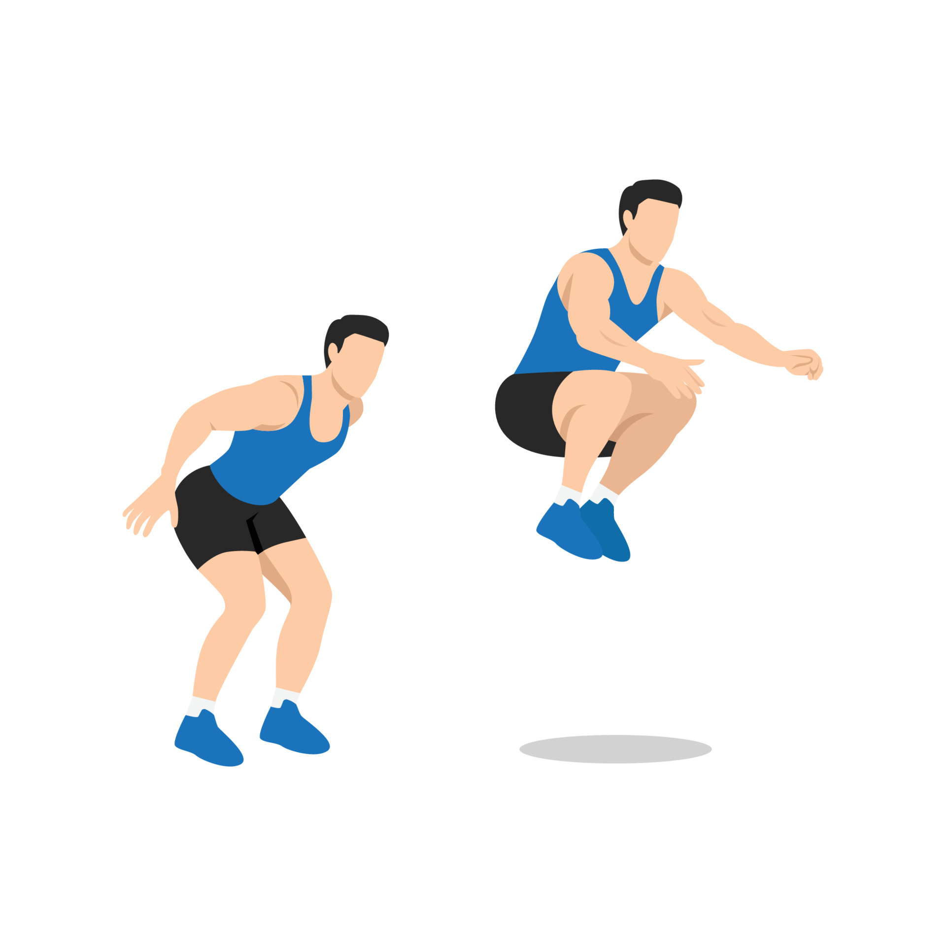 Man doing Knee tuck jumps exercise. Flat vector illustration isolated