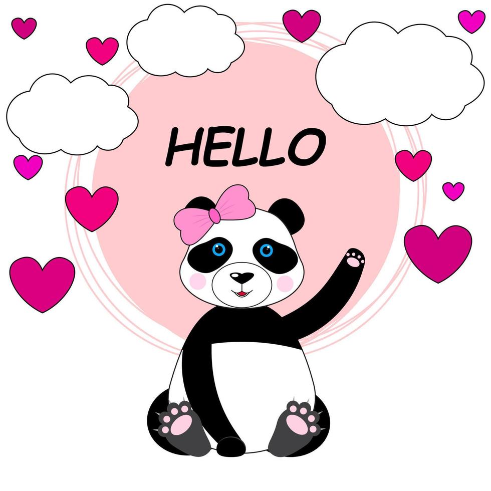 lindo panda agitando su pata. personaje de dibujos animados de panda. saludos. tarjeta postal. pegatina. ilustración vectorial aislado sobre fondo blanco vector