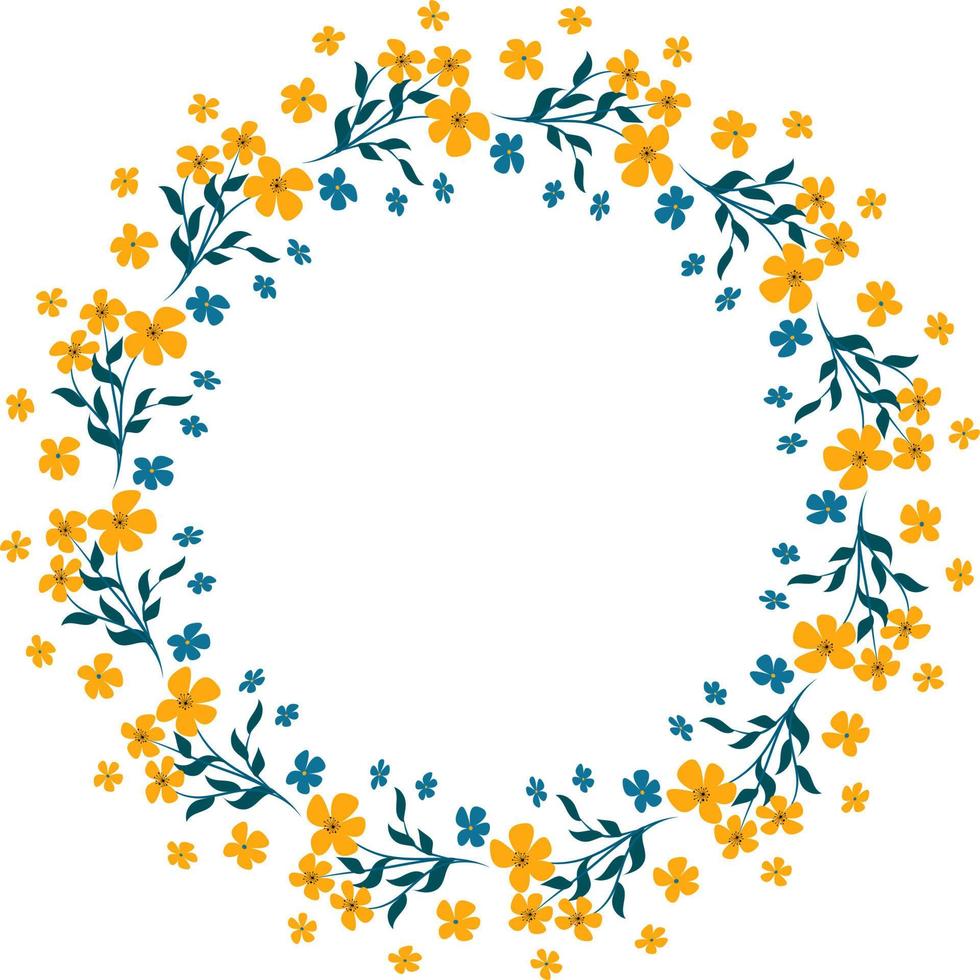 Spring decorative flower frame for photo or text. Design for a greeting card or invitation. Bouquet of yellow flowers. Vector illustration isolated on transparent background