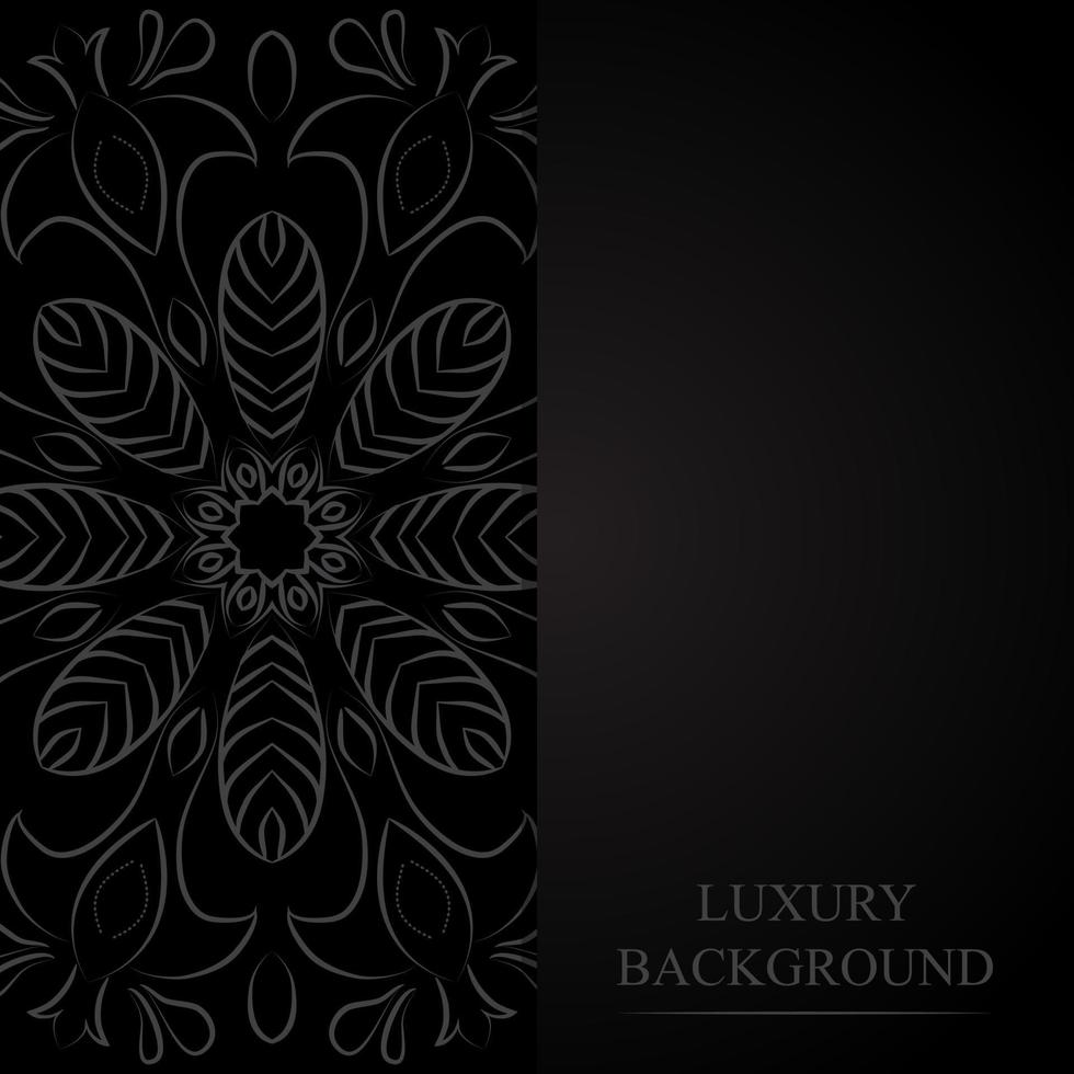 lujoso diseño decorativo de mandala en gris oscuro sobre fondo negro. banner con lugar para texto vector