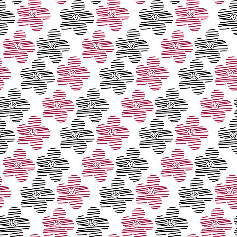 Abstract floral seamless pattern. Hand drawn black and red flowers background. Decorative art illustration for wrapping, textile, fabric, wallpaper etc vector
