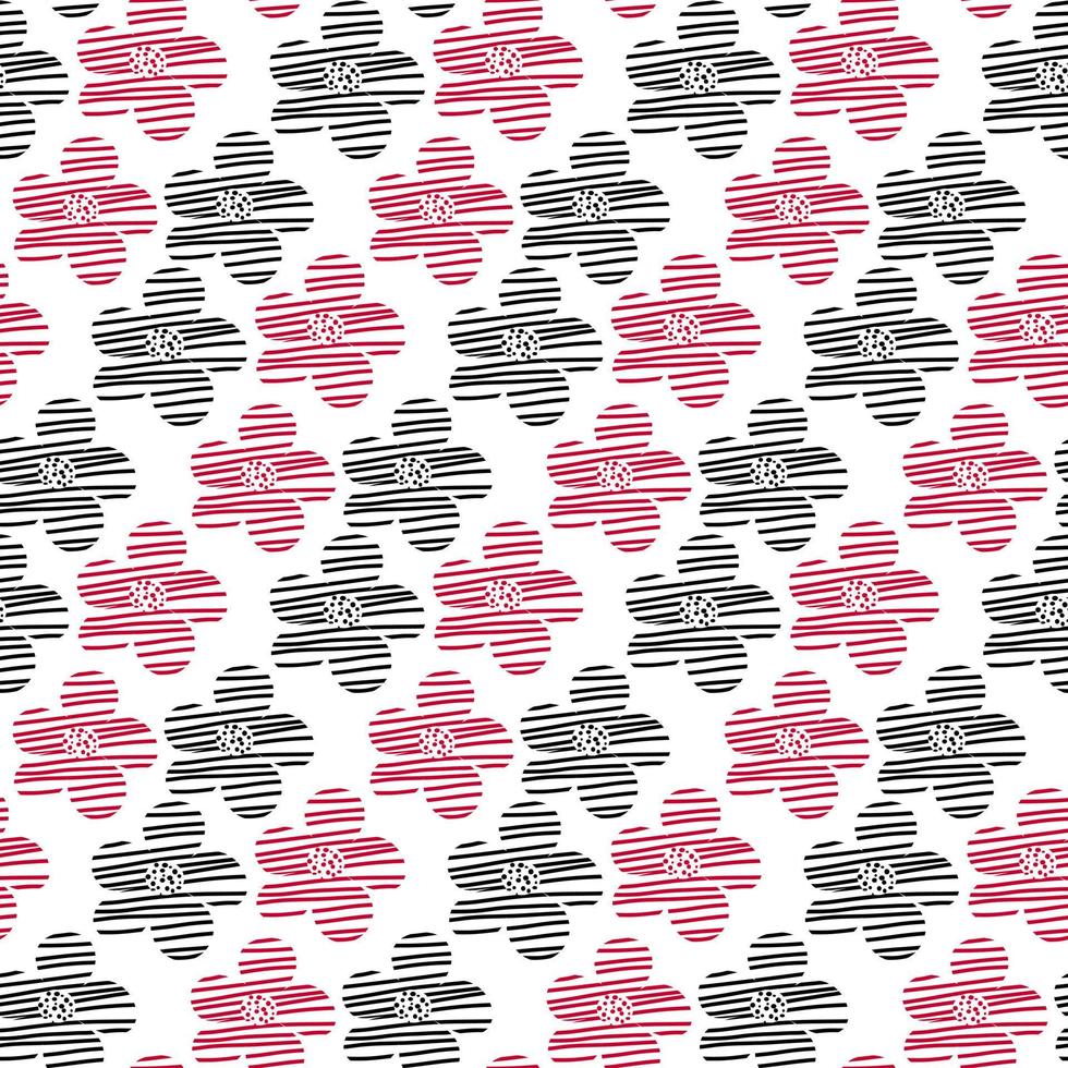 patrón floral abstracto sin fisuras. Fondo de flores negras y rojas dibujadas a mano. ilustración de arte decorativo para envolver, textiles, telas, papel pintado, etc. vector