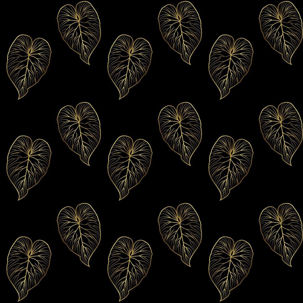 Luxurious elegant seamless pattern. Golden tropical leaves on a black background. Design for packaging, fabrics, textiles, postcards. Vector illustration