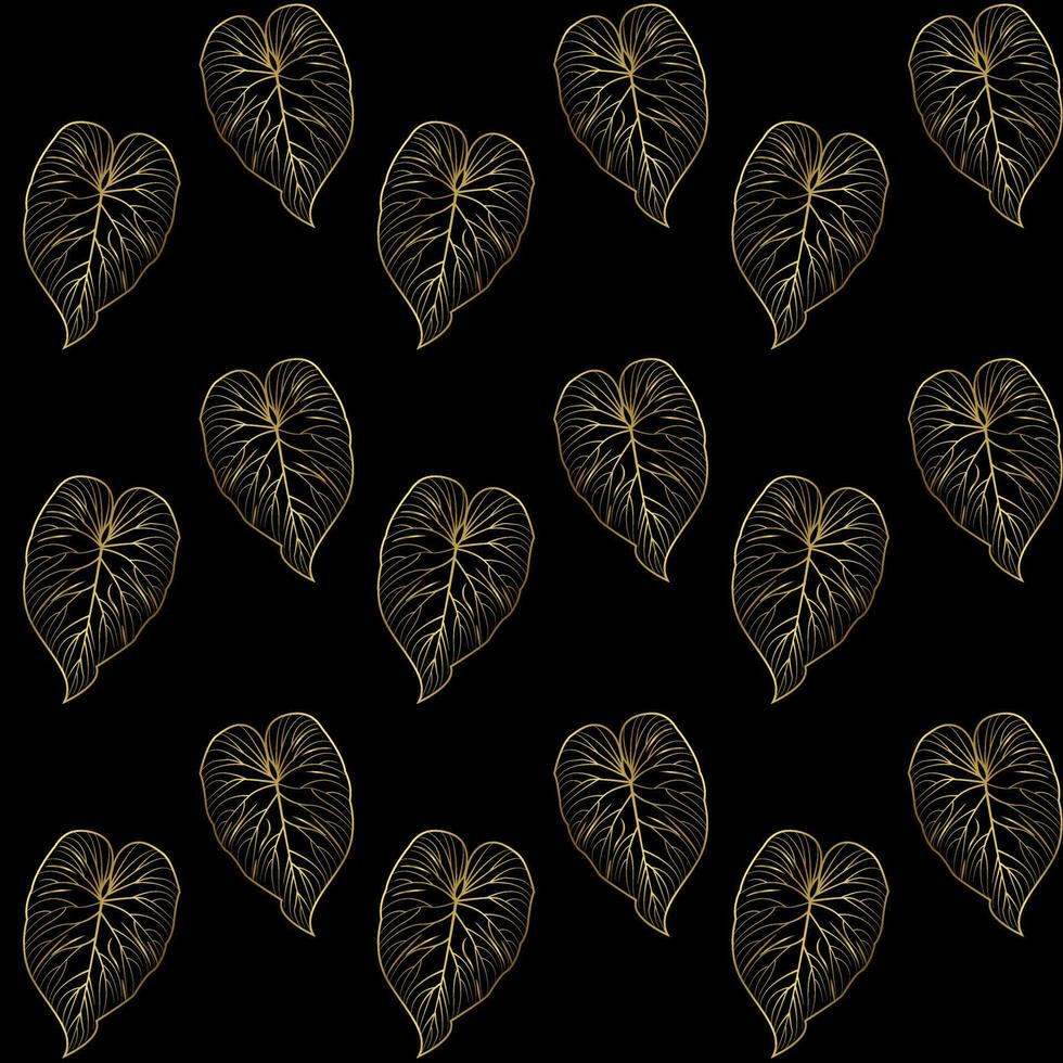 Luxurious elegant seamless pattern. Golden tropical leaves on a black background. Design for packaging, fabrics, textiles, postcards. Vector illustration