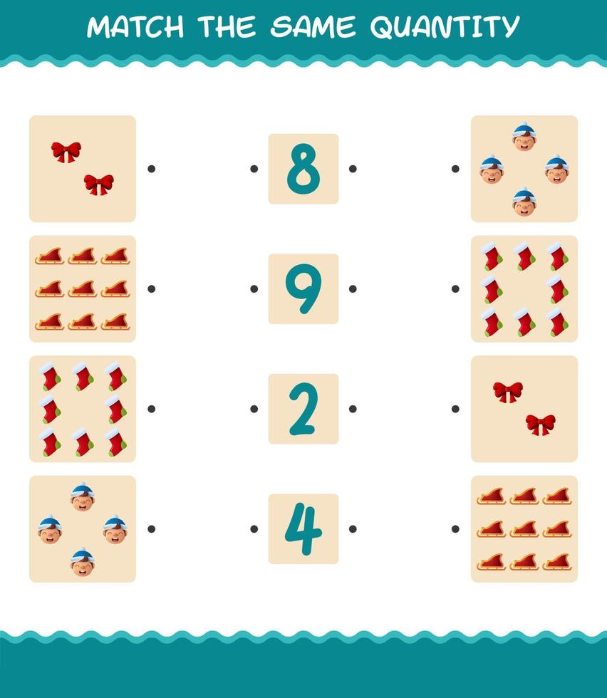 Match the same quantity of christmas. Counting game. Educational game for pre shool years kids and toddlers vector