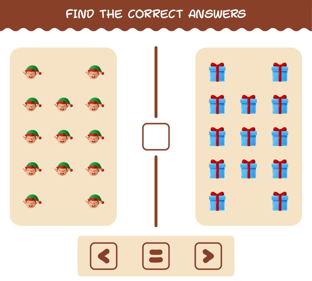 Find the correct answers of cartoon christmas. Searching and Counting game. Educational game for pre shool years kids and toddlers vector