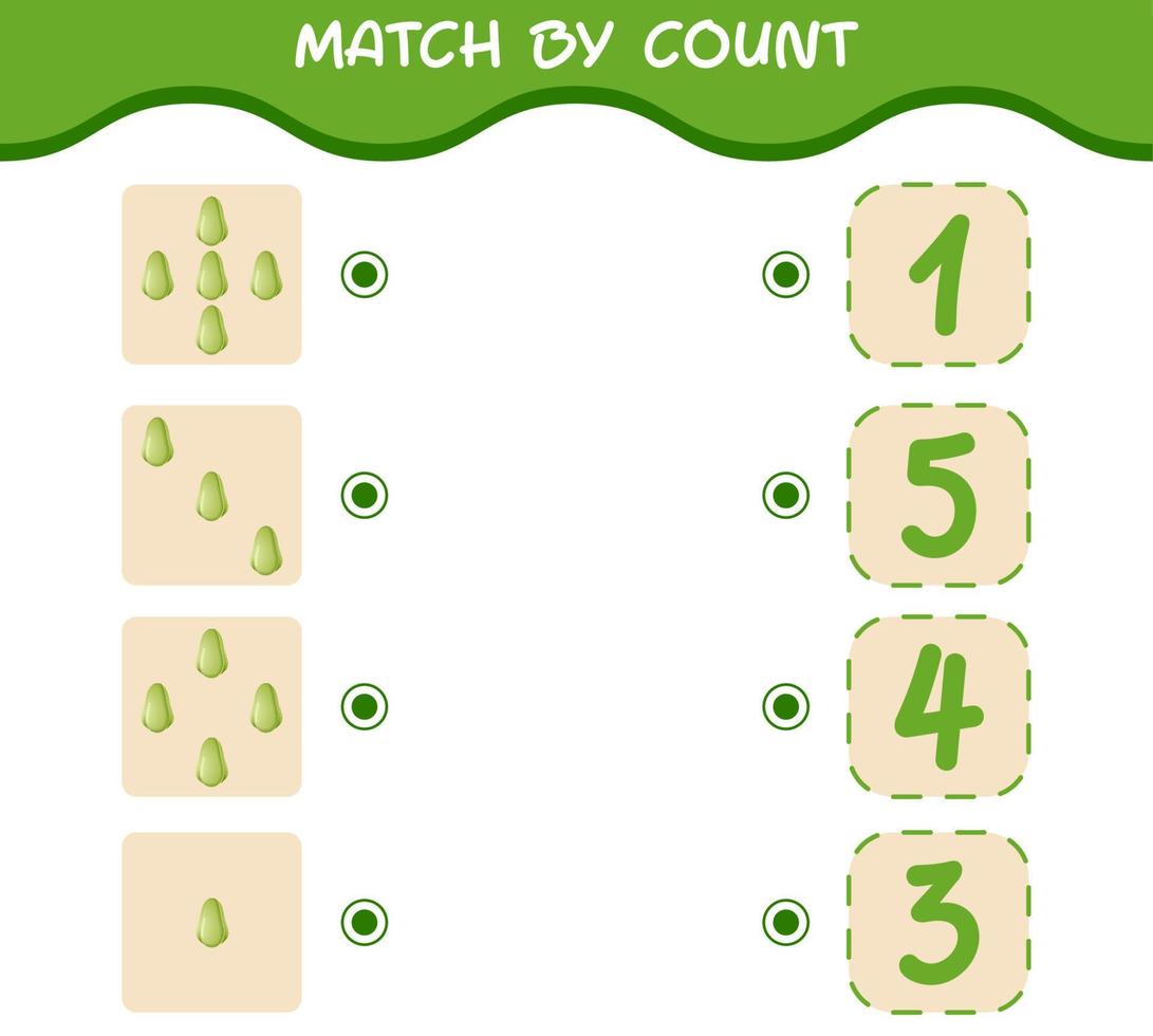 Match by count of cartoon chayote. Match and count game. Educational game for pre shool years kids and toddlers vector