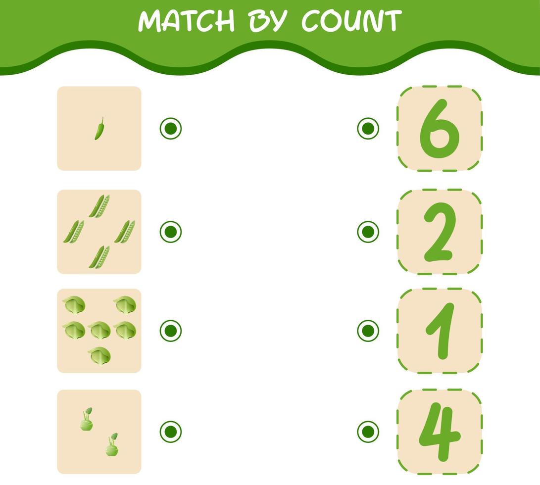 Match by count of cartoon vegetables. Match and count game. Educational game for pre shool years kids and toddlers vector