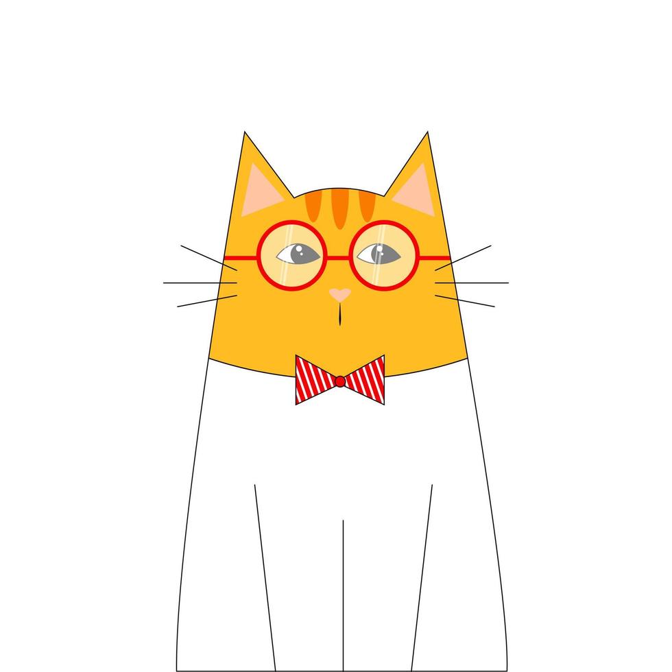 Stylish elegant cat character in round glasses. Print, sticker. Children's illustration. Vector illustration isolated on white background