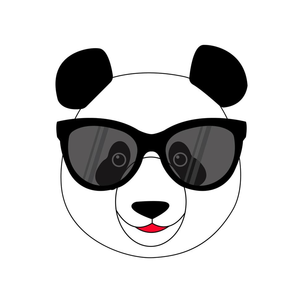 Cute panda face with glasses. Vector illustration isolated on white background