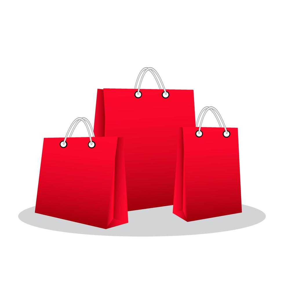 Red paper shopping bags. Vector illustration isolated on white background