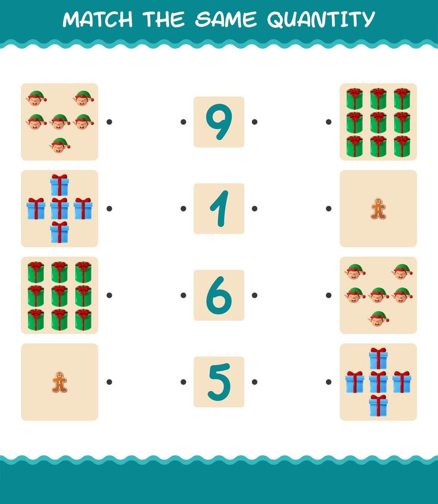 Match the same quantity of christmas. Counting game. Educational game for pre shool years kids and toddlers vector