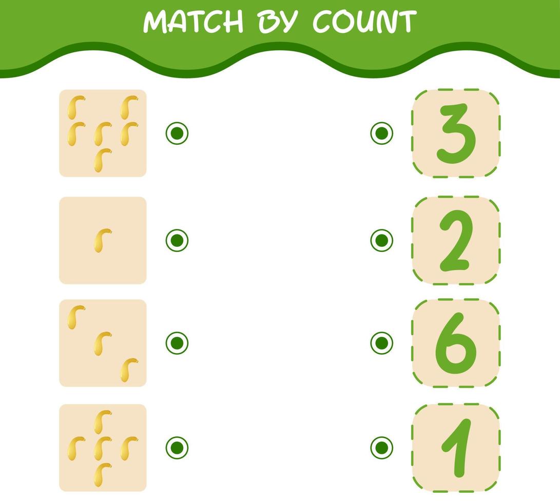 Match by count of cartoon crookneck squash. Match and count game. Educational game for pre shool years kids and toddlers vector