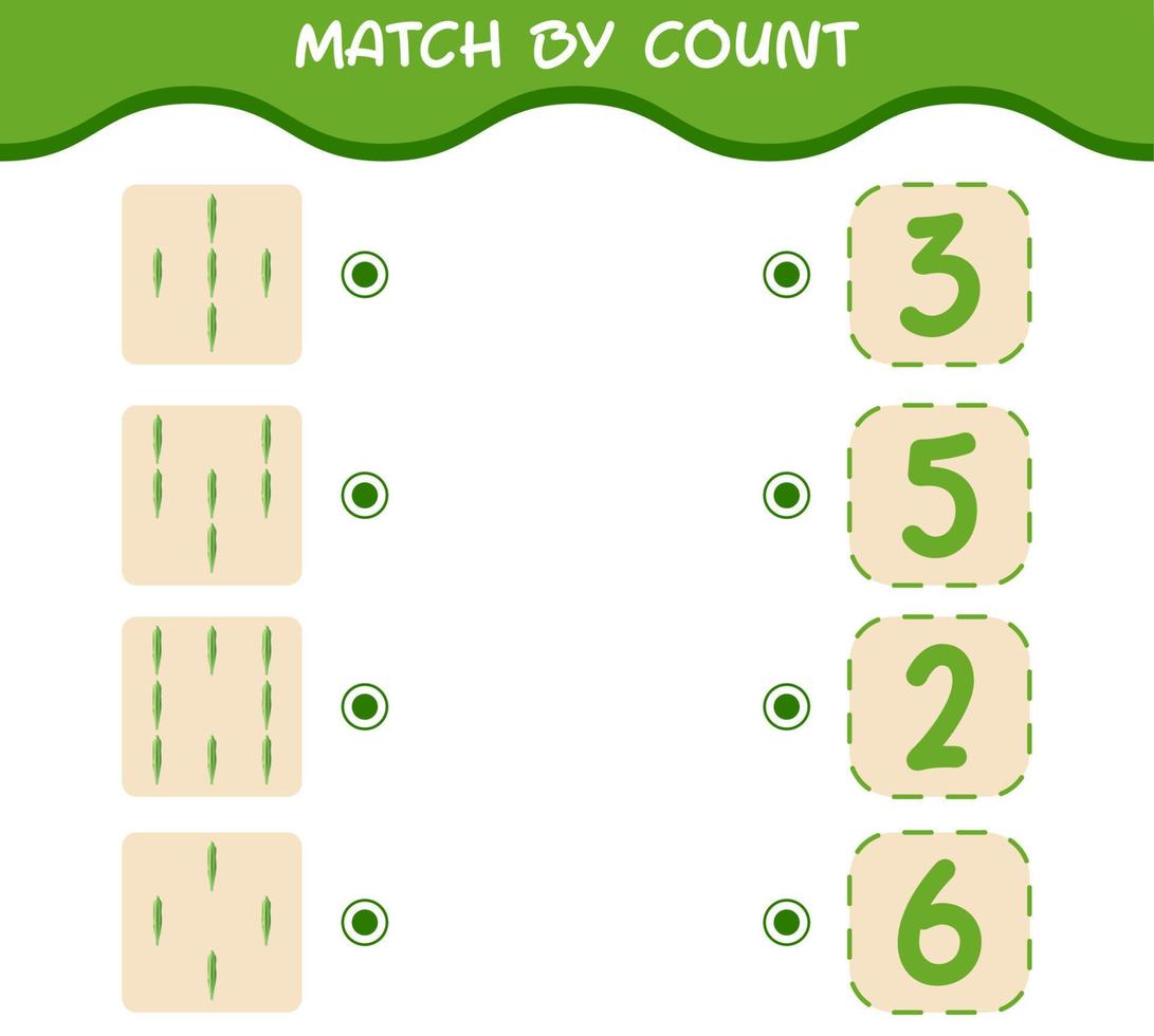 Match by count of cartoon okra. Match and count game. Educational game for pre shool years kids and toddlers vector