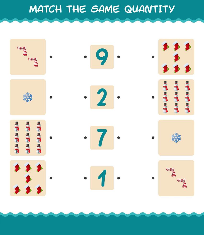 Match the same quantity of christmas. Counting game. Educational game for pre shool years kids and toddlers vector