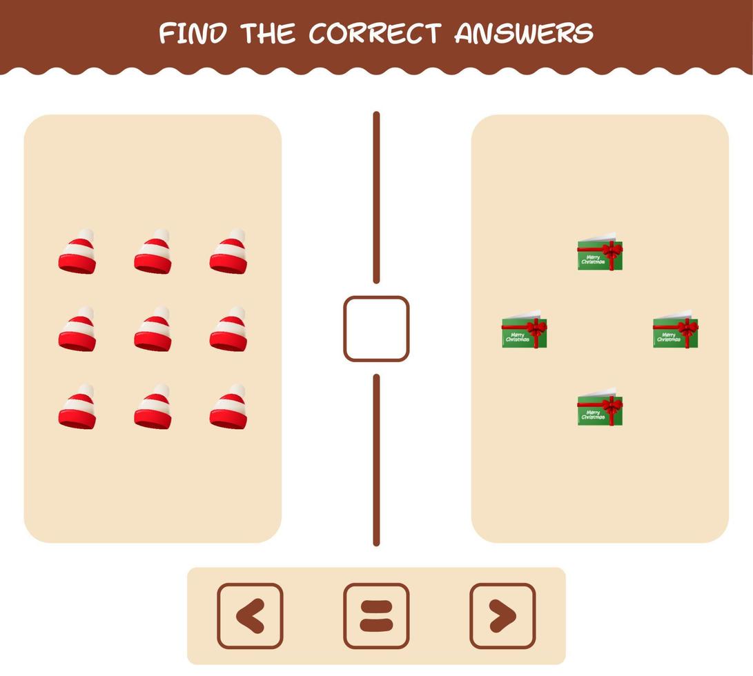 encuentra las respuestas correctas de dibujos animados de navidad. Juego de buscar y contar. juego educativo para niños y niños pequeños en edad preescolar vector