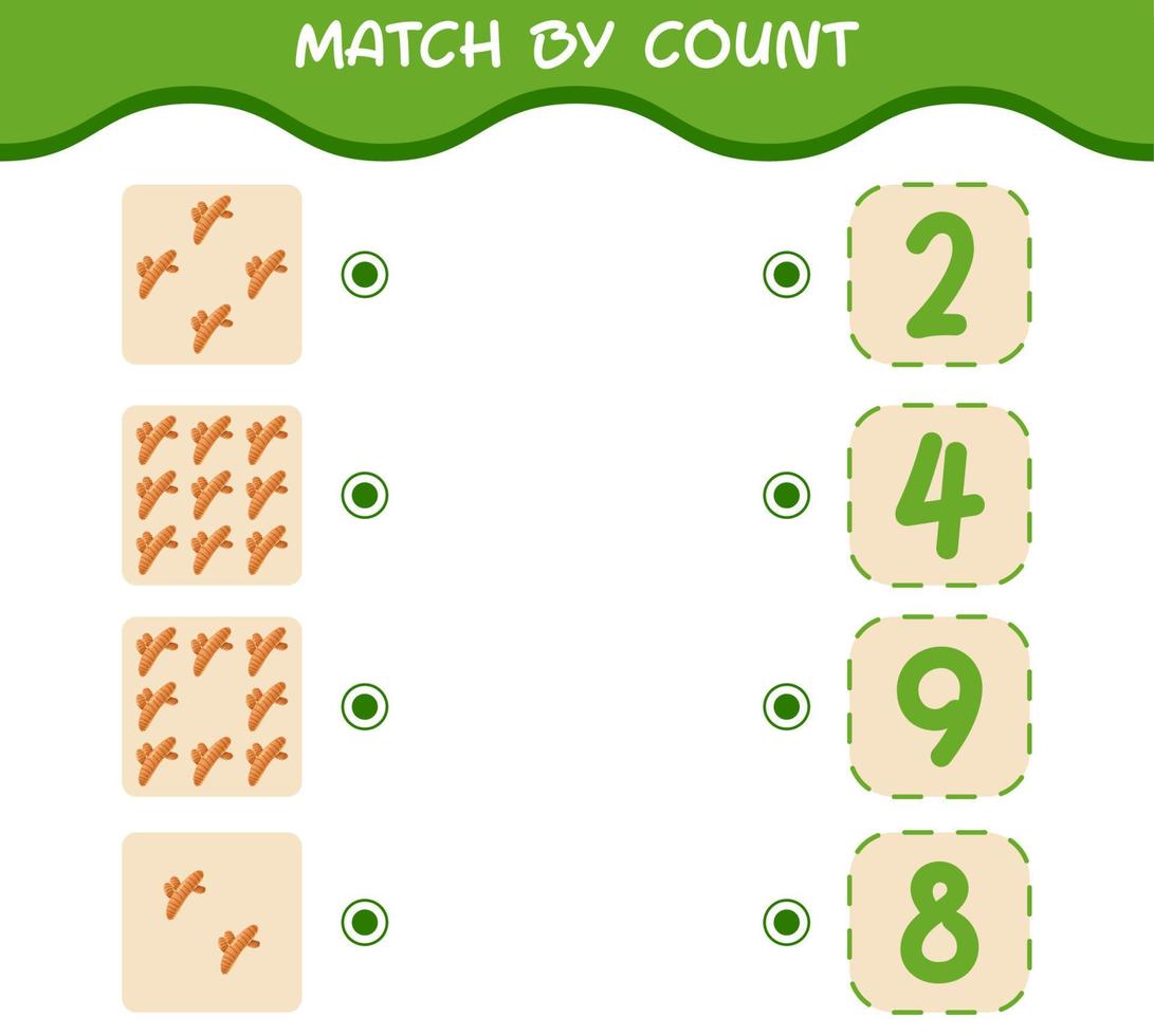 Match by count of cartoon turmeric. Match and count game. Educational game for pre shool years kids and toddlers vector