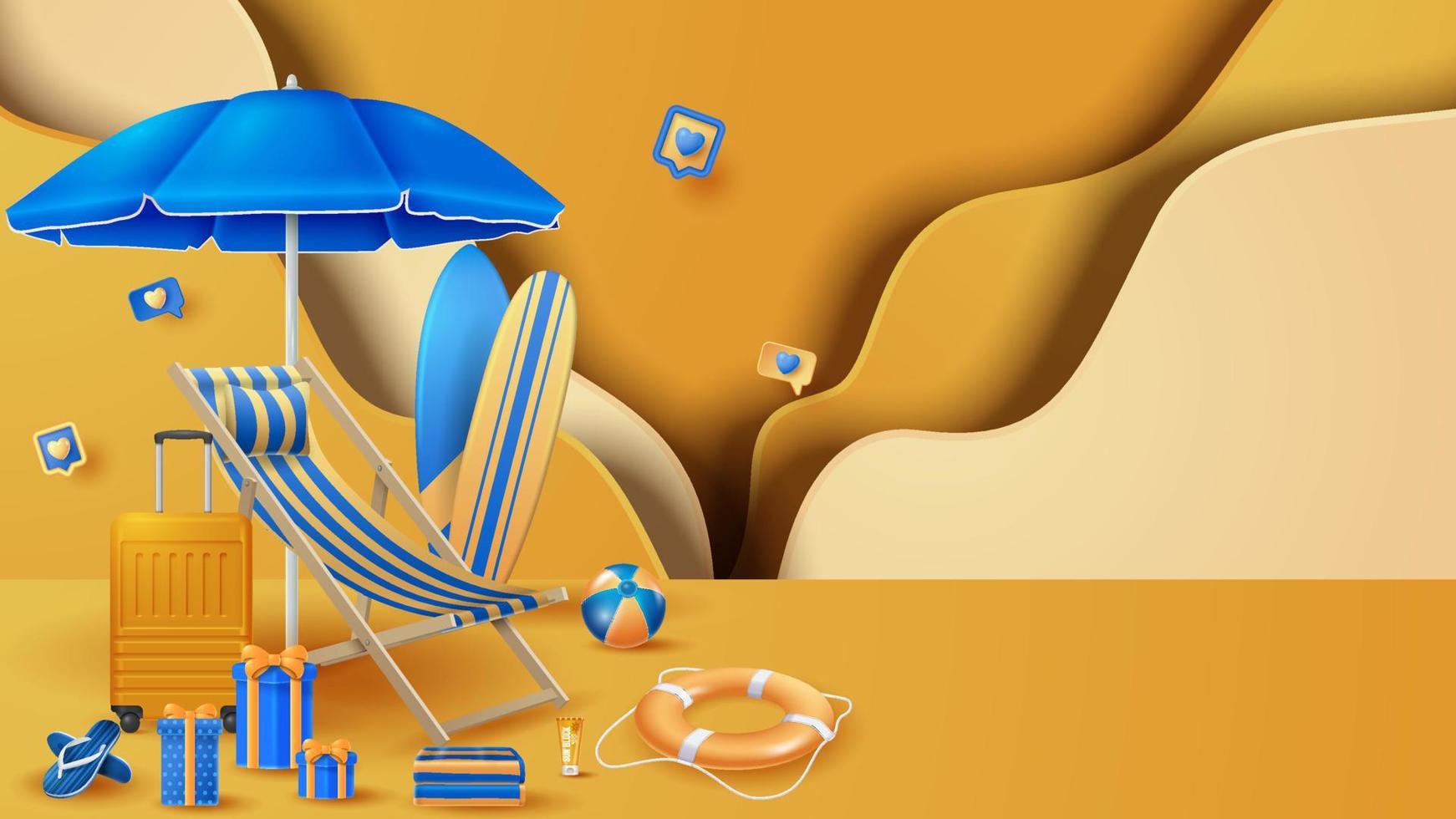 fondo de decoración de podio de exhibición de verano con adorno de playa. ilustración vectorial 3d vector