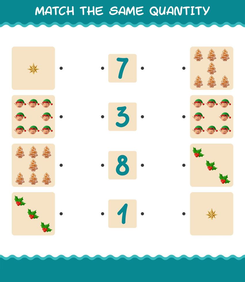 Match the same quantity of christmas. Counting game. Educational game for pre shool years kids and toddlers vector