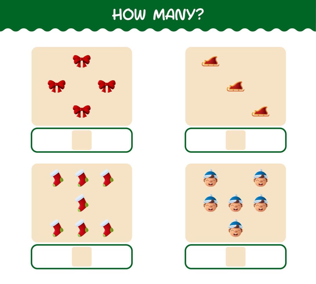 How many cartoon christmas. Counting game. Educational game for pre shool years kids and toddlers vector