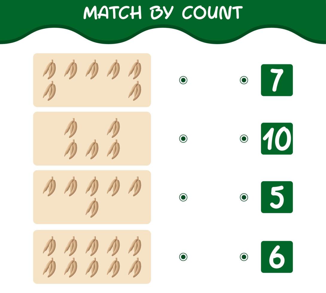 Match by count of cartoon cassava. Match and count game. Educational game for pre shool years kids and toddlers vector